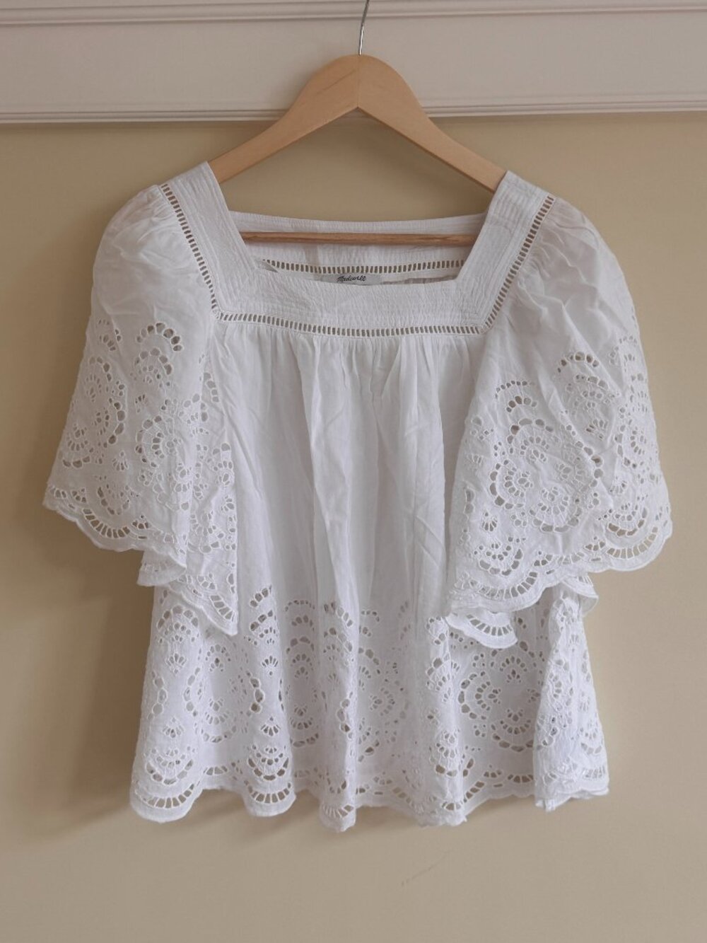 Madewell Eyelet Square Neck Top White Size M NWT